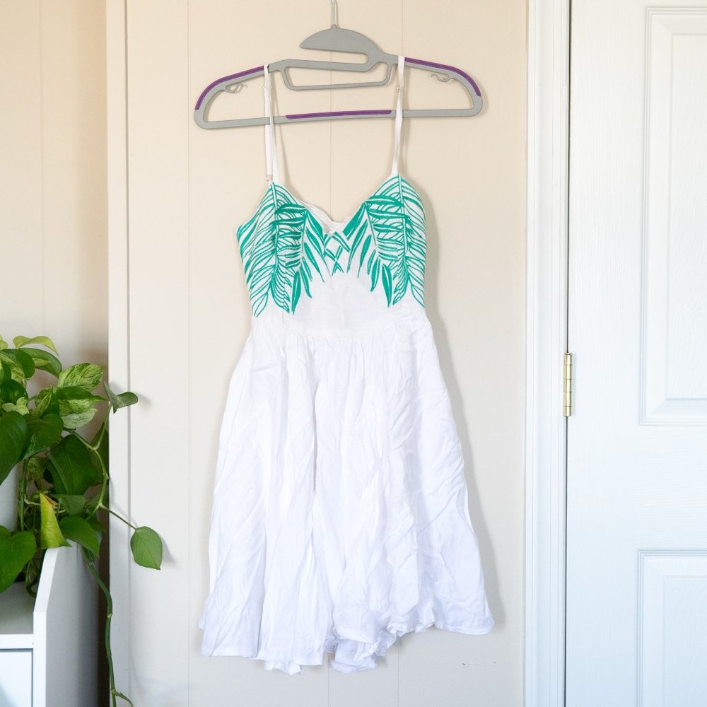Mara Hoffman Floral White and Teal Dress (xs)